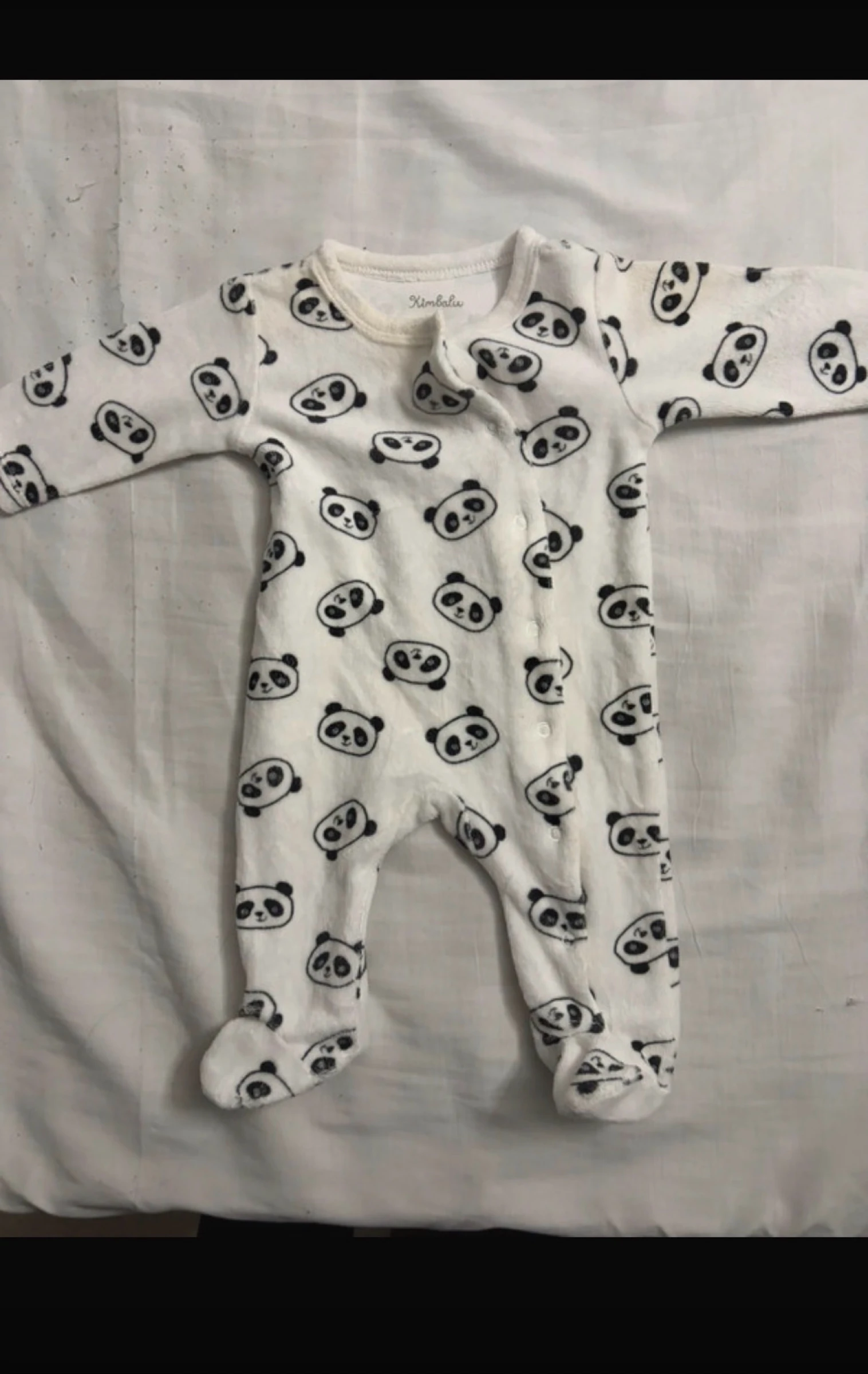 Lot of 3 baby pajamas 1 month / 56 cm - super soft velvet🐼🌸 – photo 6
